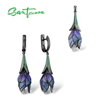 santuzza silver jewelry set for women 925 sterling silver purple flower earrings pendant set trendy fine jewelry handmade enamel