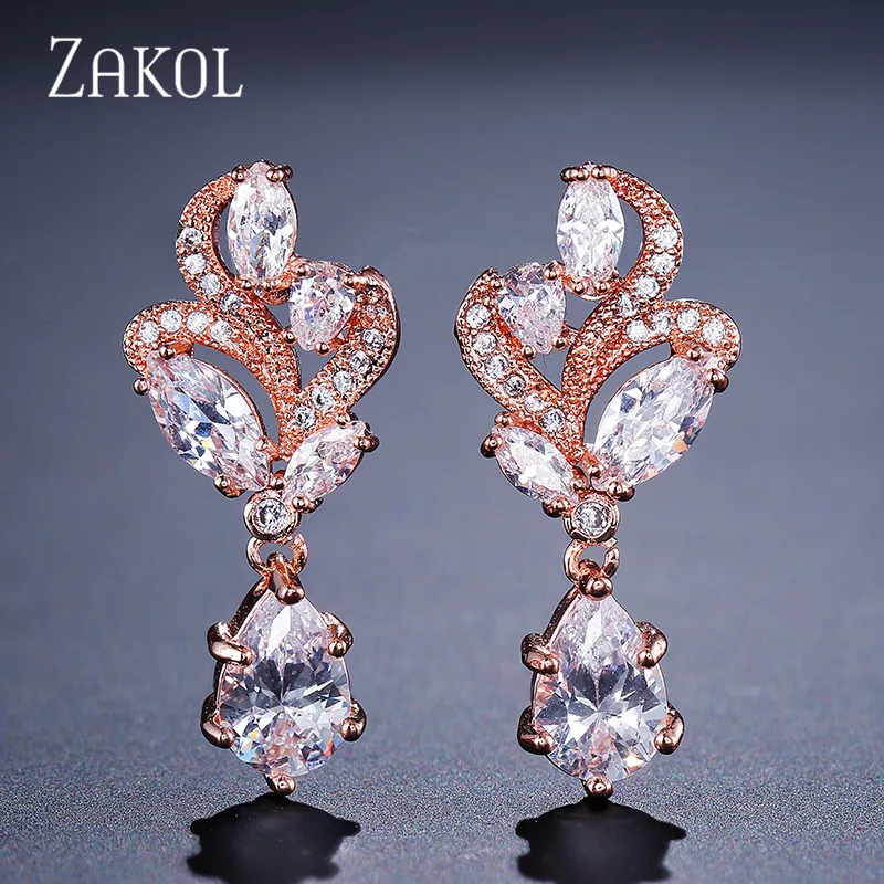 ZAKOL Изысканные Белые циркониевые цветочные ювелирные изделия с модным маркизом