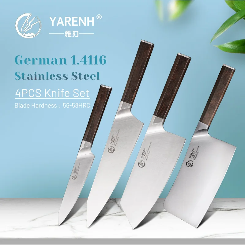 

YARENH 4 PCS Set Kitchen Knives Professional Chef Chopping Bone Nakiri Utility Knife Set Chinese Butcher Vegetables Fruit Knife