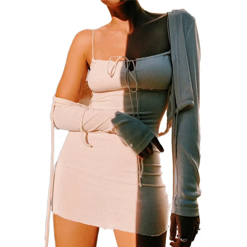 

Women Mini Dress Summer Sexy Solid Color Lace-up Slip Sleeveless Strap Dress Fashion Dresses for Party Bar Clubwear 2020 New