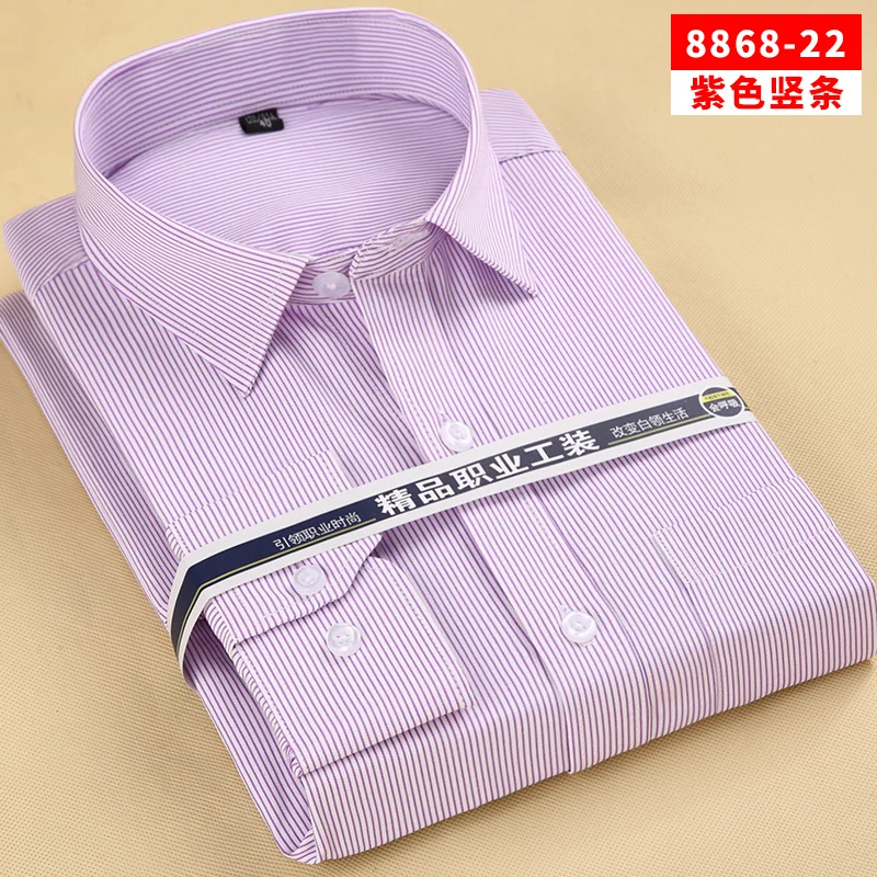 Новая весенняя модная повседневная рубашка размера плюс 5XL 6XL 7XL 8XL легкая в уходе полосатая саржевая Мужская рубашка с длинным рукавом большая синяя красная - Цвет: 8868-22