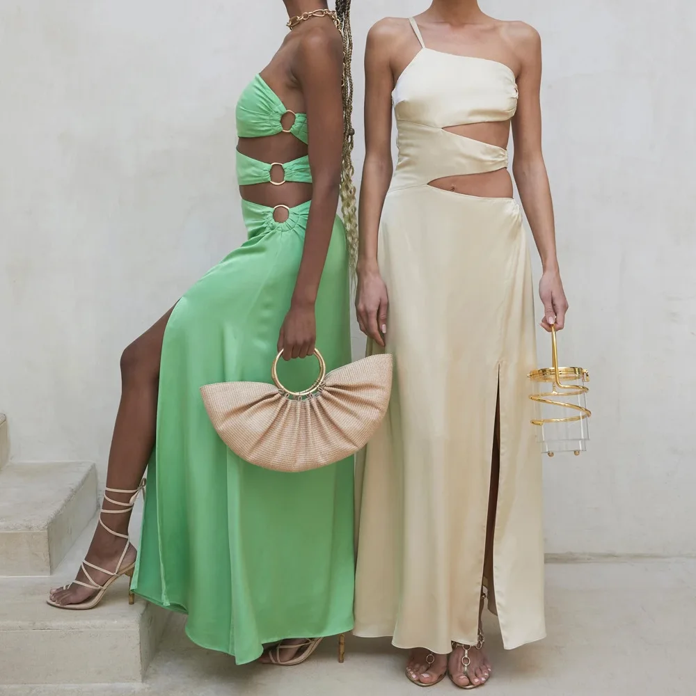 

Spring/Summer New Dress Sexy Washing Sling Wrapped High Slit Dress Irregular Hollow Personality Party Fashion Temperament Dress