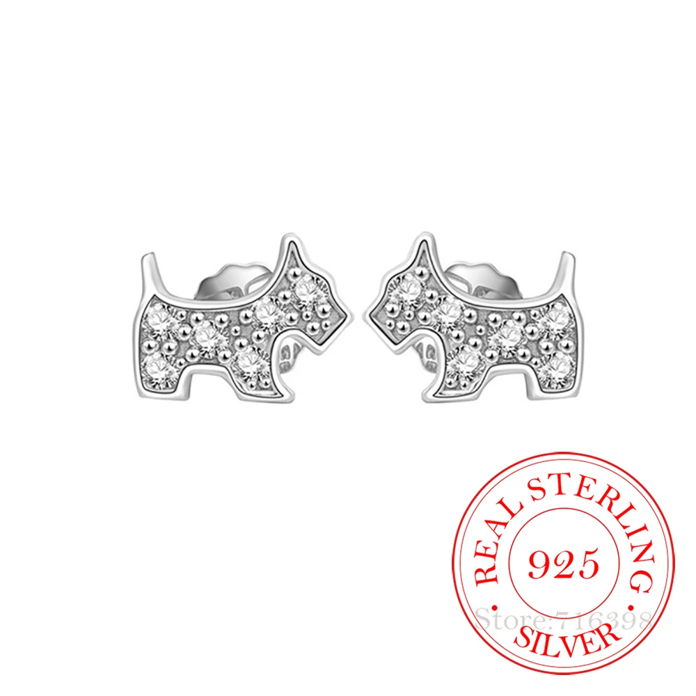 

925 стерлингового серебра с кристаллами милые животные серьги-гвоздики в виде собаки для женщин помолвка свадьба день рождения подарок ювел...