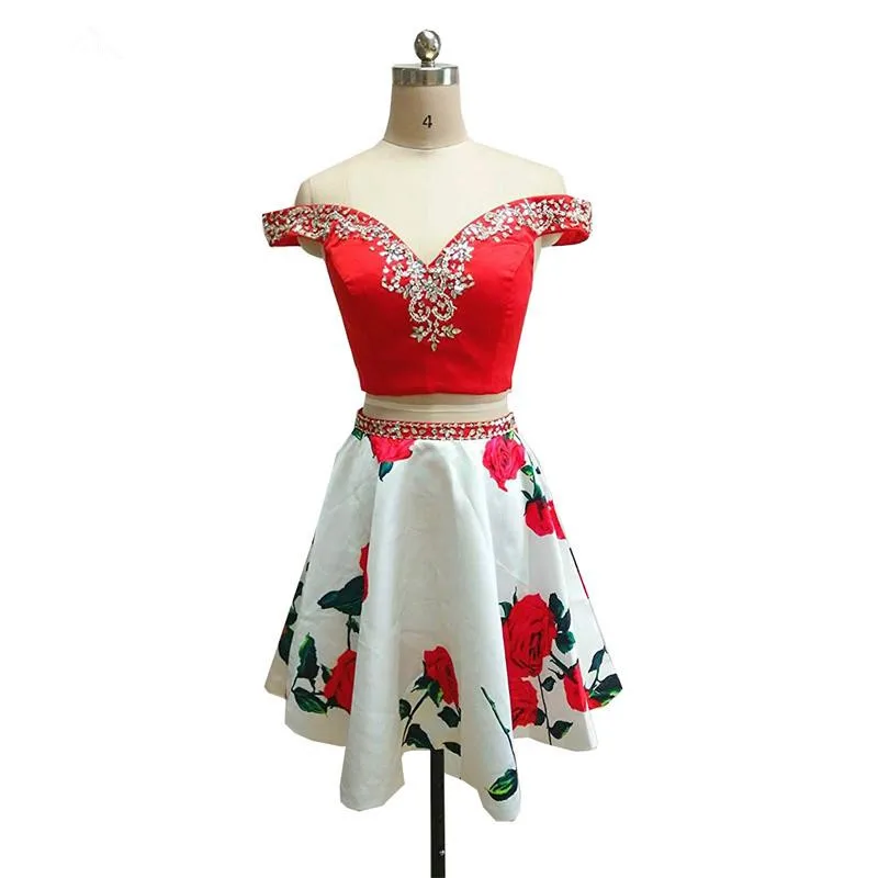 Платье для выпускного вечера с цветочным принтом короткое платье из двух частей