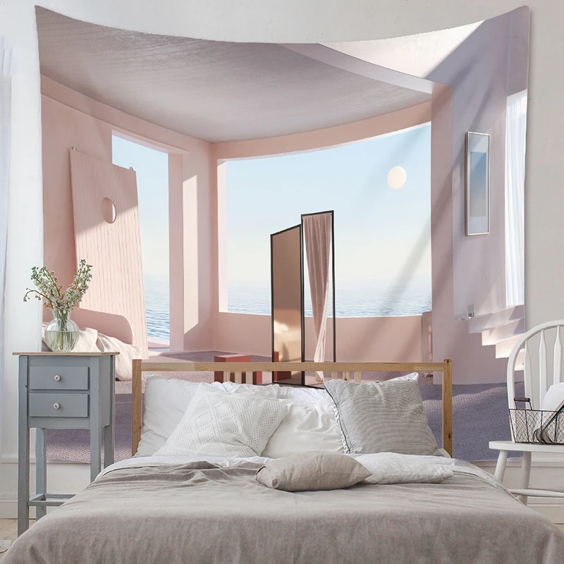 

Beautiful Background Cloth Hanging Fabric Bedroom Decoration Natural Wall Covering Soft Landscape Tapestry INS Wall Blanket