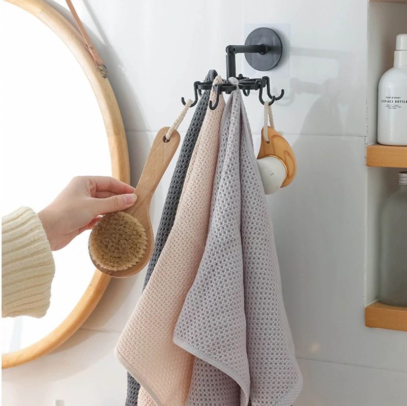 

Punch-free 360 Rotated Wall Hanging Portable Kitchen Hook Utensils 6-claws Hanger Bathroom Rack ABS Storage Rack Hook