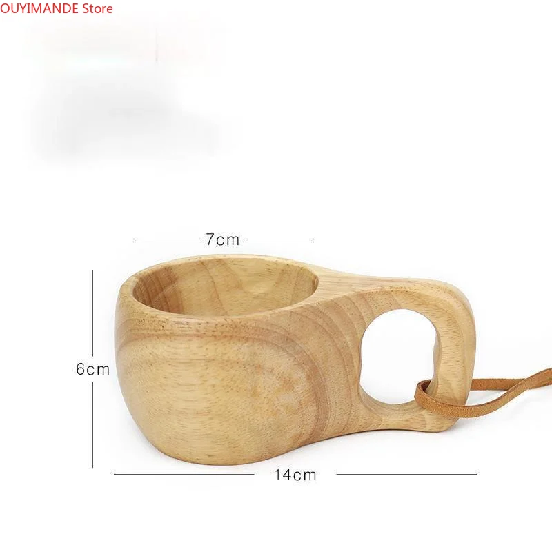

9.2oz 270ml Finland Kuksa Portable Coffee Mug Rubber Wood Handle Two Hole Cowhide Rope Hook Juice Milk 8*15cm