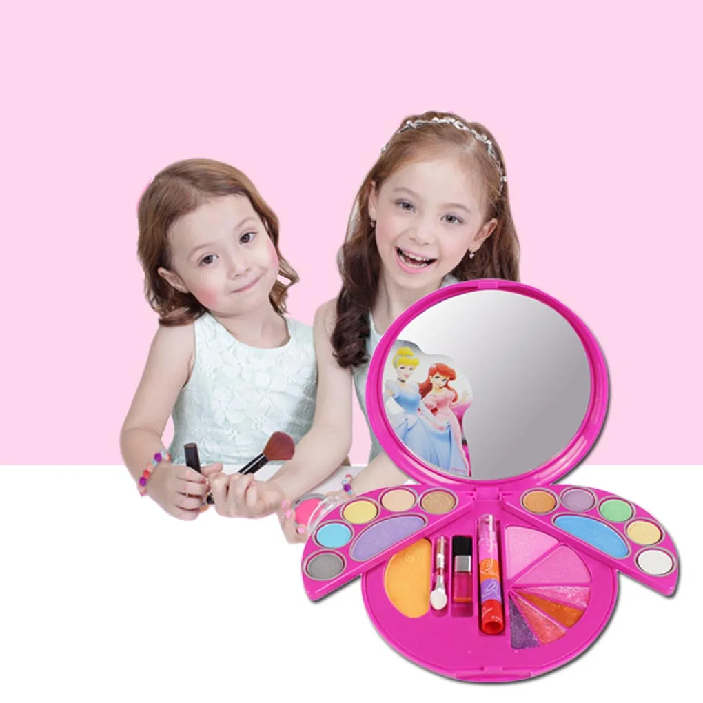 

Disney Princess Children's Makeup Box Toy Set Pretend Play toys Mini Portable Cosmetics Tool Play House Suit with Eyeshadow Lips