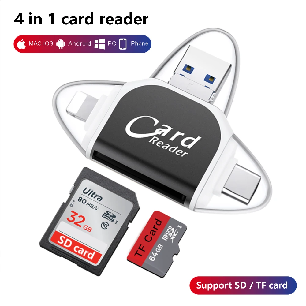Lector de tarjetas de memoria SD, micro adaptador, tarjeta sd tipo C...