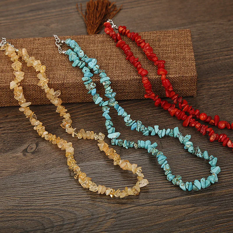 

Natural Gravel Necklace Handmade Beaded Colorful Energy Chakra Gravel Necklace Agate Blue Turquoise Charm Designer Jewelry