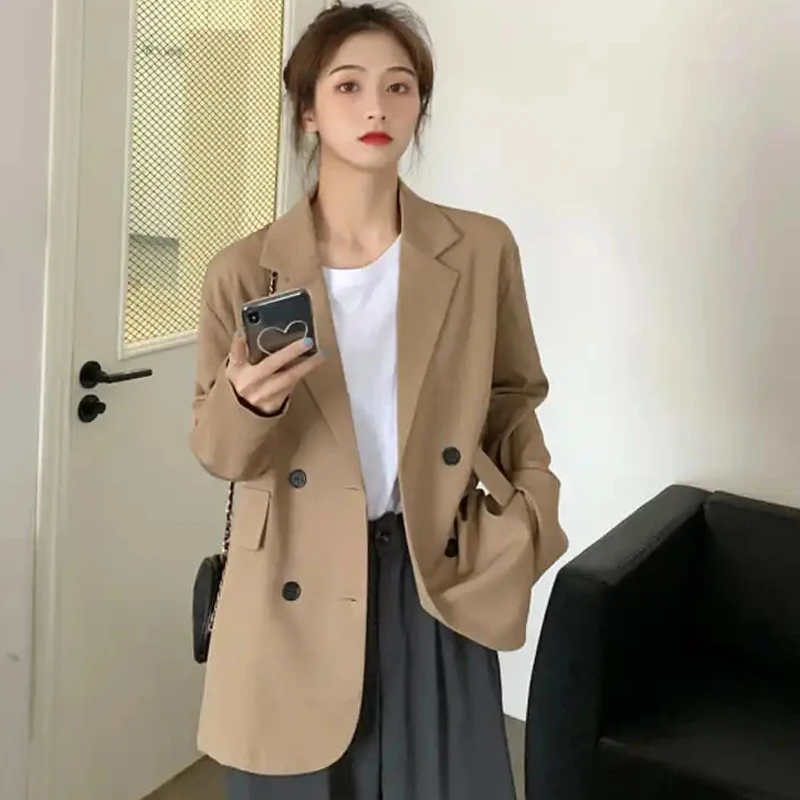 

Zoki Autumn Black Blazers Women Loose Double Breasted Tailored Coat Lady Suit Jackets Office Female Overwear Fashion New 2023