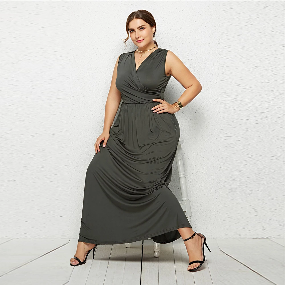 Женское вечернее платье макси без рукавов с V-образным вырезом |