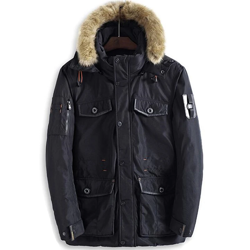 Парка мужская зимняя с мехом утолщенная теплая ветрозащитная хлопковая длинная