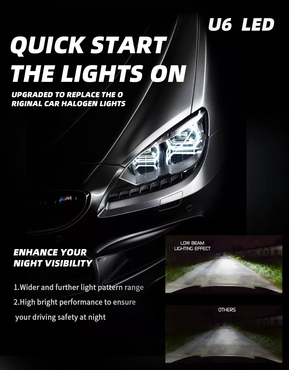 Светодиодная лампа Hb3 9005 Hb4 Canbus 6000K белая U6 Led 12 в 80 Вт Hir2 9012 без сообщения об