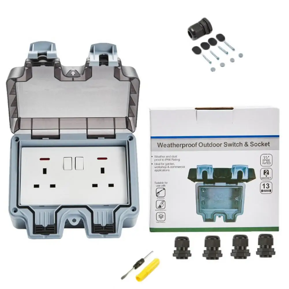 

Waterproof Socket IP66 Dust-proof UK Regulation Outlet 220V-250V Indoor Wall Power Socket For Outdoor Garden Garage