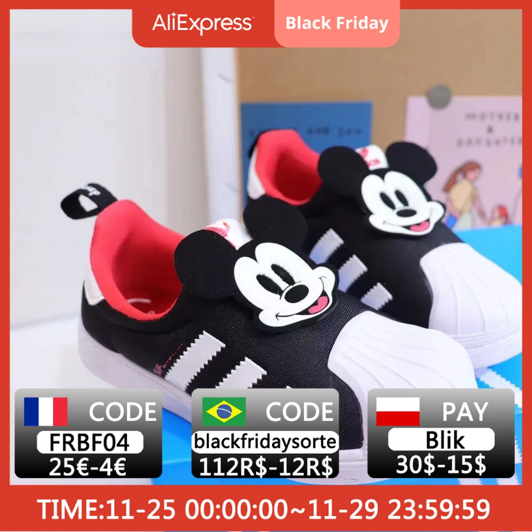 

Mickey Mouse Shoes for Women Shell One Pedal Cartoon Trend Disney Mickey Minnie Boy Fashion Sports Kids Shoes 7-12 Years Old