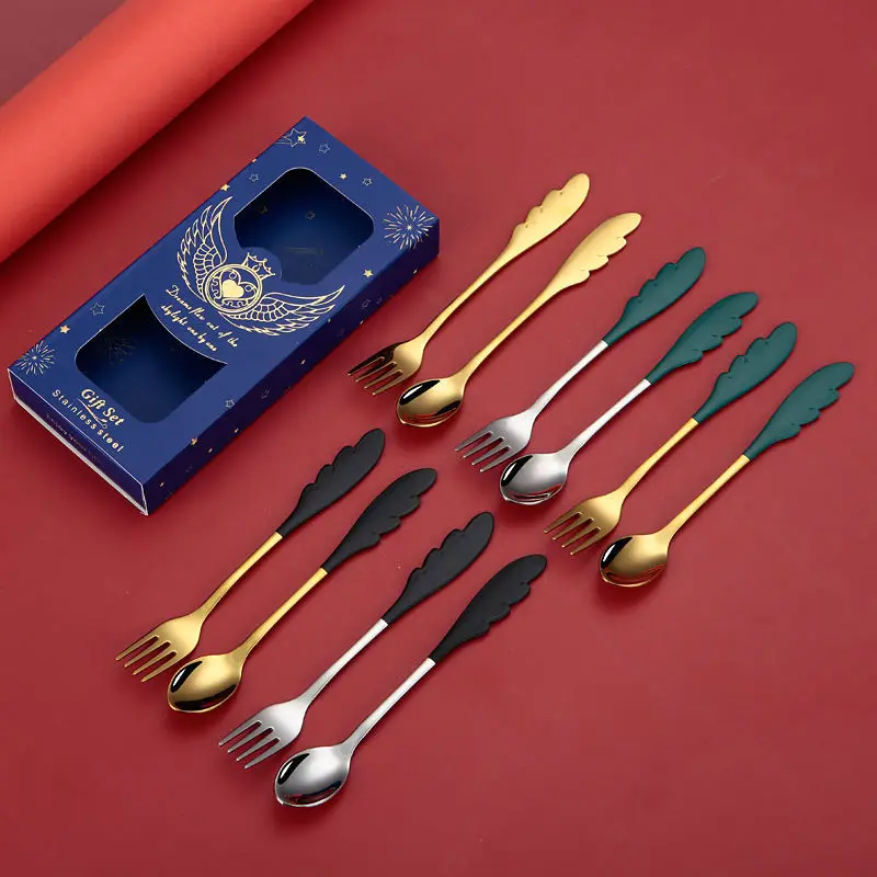 Милые Креативные золото салатная Ложка Вилка 2 шт. ложка Нержавеющая сталь набор