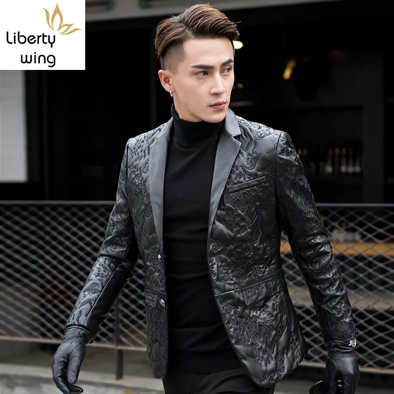 Роскошная мужская деловая куртка из натуральной овечьей кожи приталенный