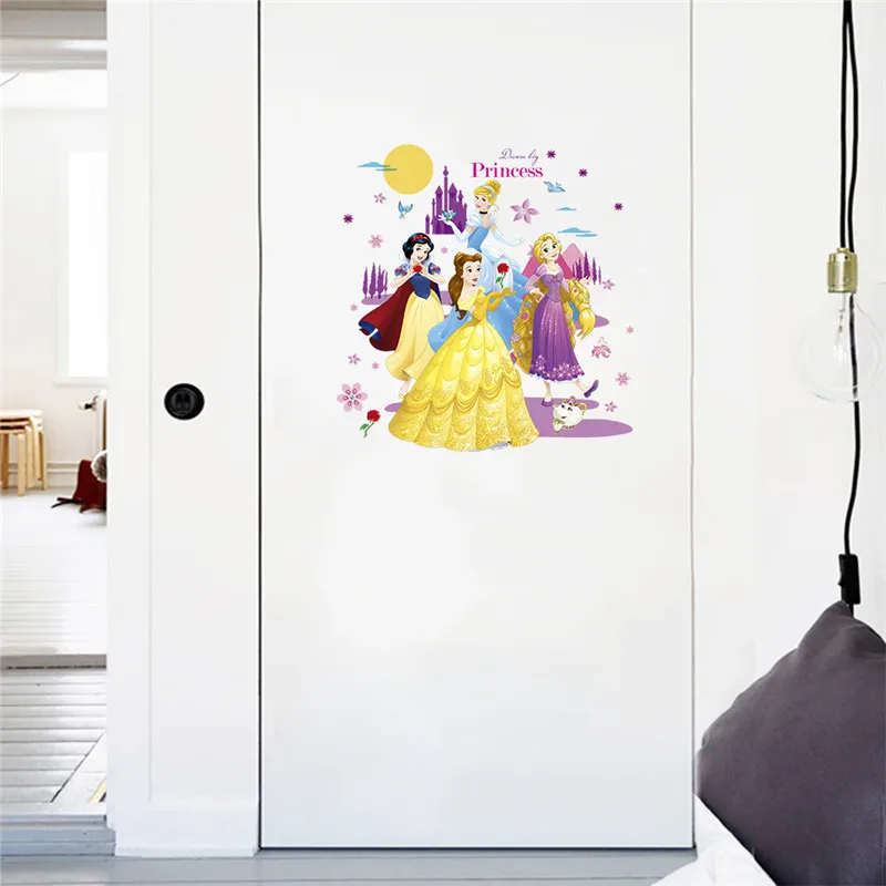 Принцесса Золушка замок Луна Дерево цветок высота мерная Настенная Наклейка для