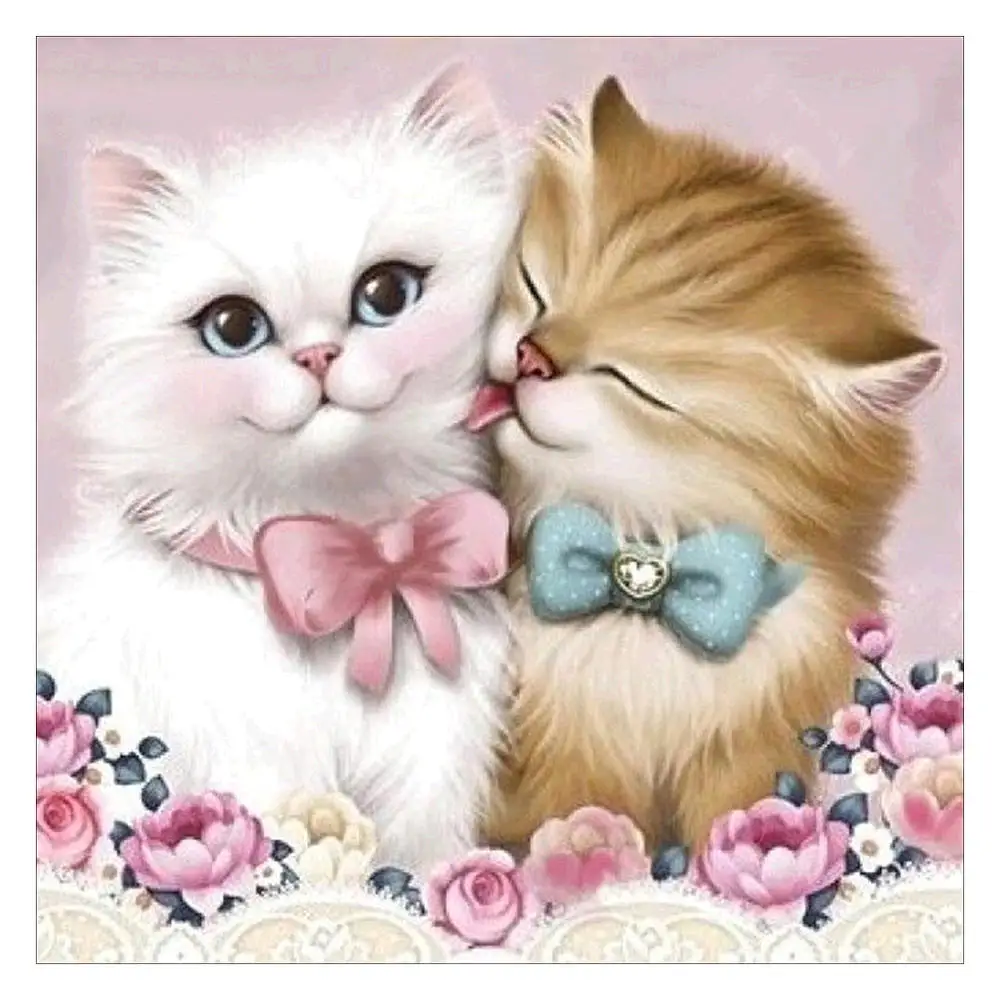 Алмазная вышивка 5D своими руками квадратная дрель крестиком Two Love Cats 3D Декор для
