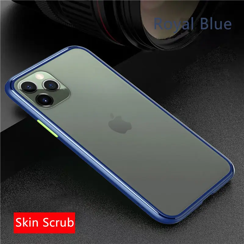 Синий Для iPhone 11 Pro Max 6 6s 7 8 Plus X Xs Max чехол для телефона силиконовый край и твердая задняя крышка прозрачный противоударный скраб корпус - Цвет: Синий