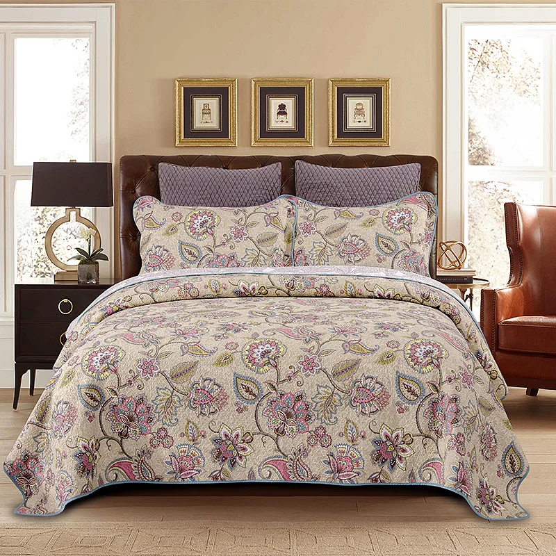 

Famvotar Vintage Floral Roses Paisley Bedspread Queen size 3PcsVibrant Multi-Color 100%Cotton Quilted Bed spread set Pillowcase