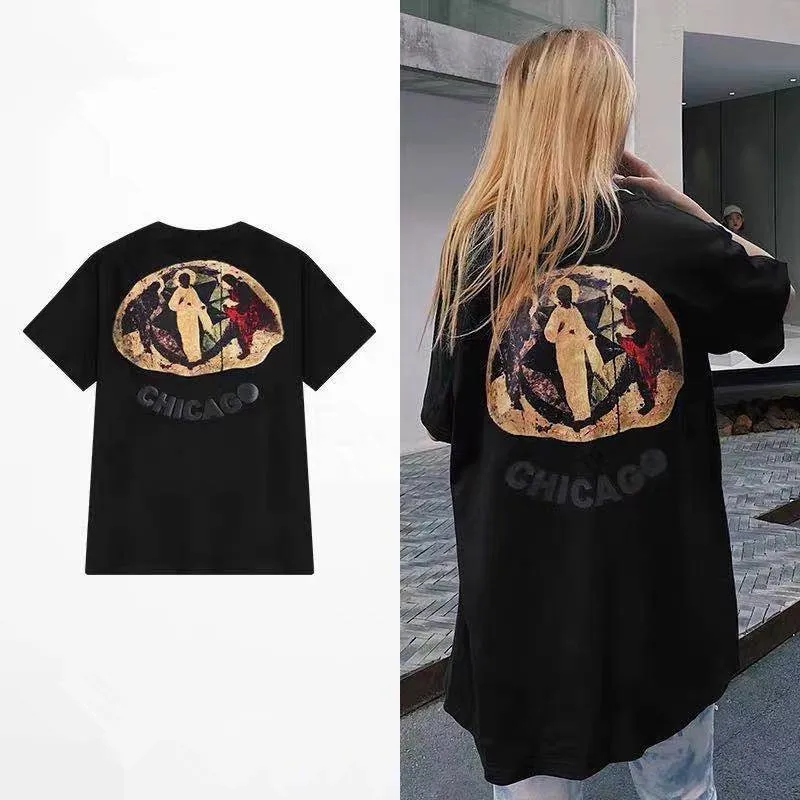 

2021 Summer New American Street Hip Hop Printed European and American T-shirt Loose Large Size Men and Women Same Style