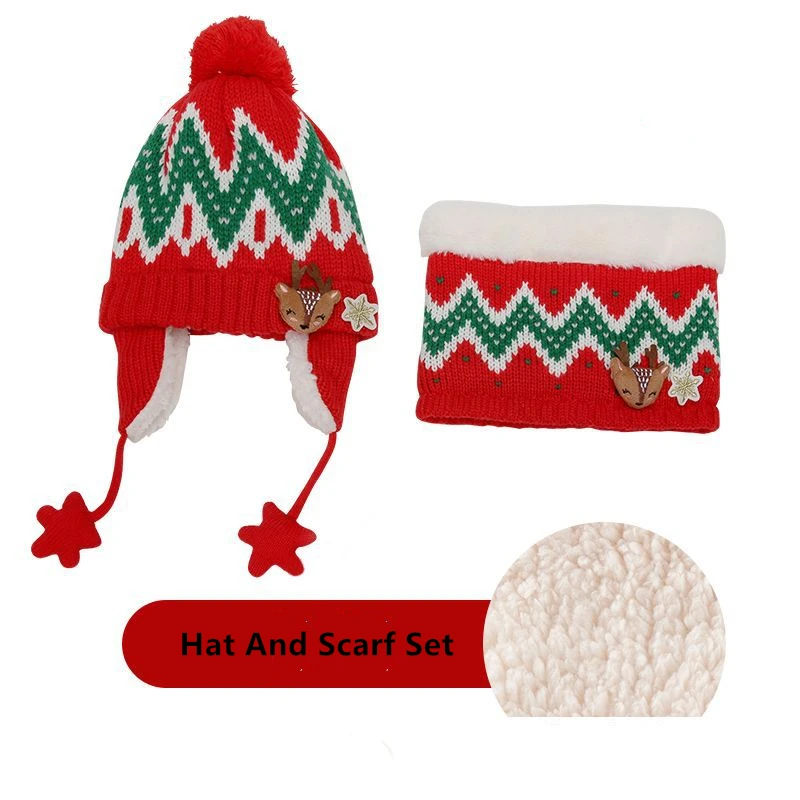 Hat And Scarf Set Зимний детский шарф, шапка и наборы с перчатками, детская шапка со снежинками и шарфом из мультфильма, теплые бархатные шапочки - Цвет: Hat And Scarf Set