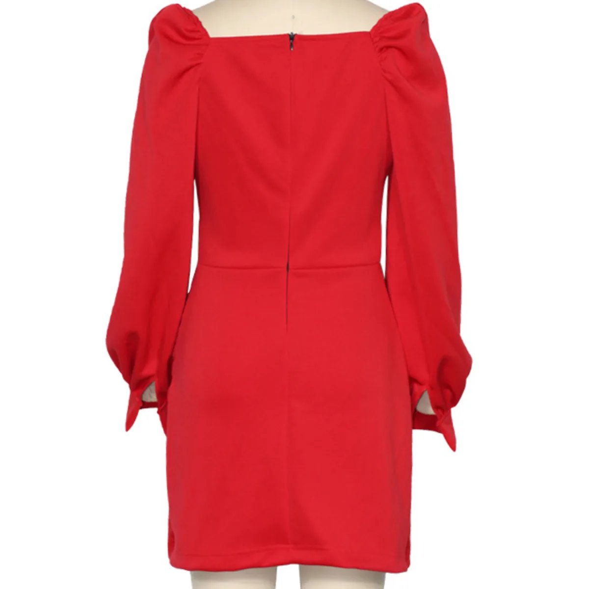 

Women Elegant Short Cocktail Dress Ladies Sexy Deep V Neck Puff Long Sleeve Mini Irregular Ruched Party Dress Vestidos De Festa