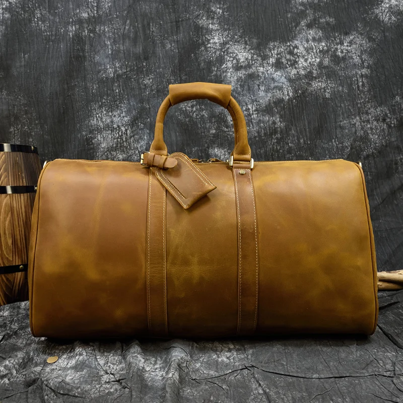 Вместительная мужская дорожная сумка из натуральной кожи прочная crazy horse большая