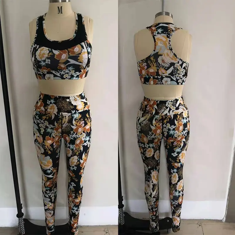 

Yoga Suits Floral Print 2Pcs Top Bras Leggings Women Fitness Sets Gym Wear Running Cothing Sportswear Outfits Workout,ZF373