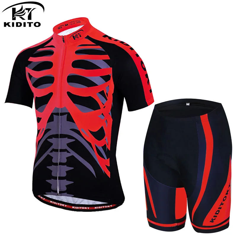 

Kiditokt Cycling Short-sleeved Suit 3D Sponge Pad Summer Five-point Pants Cool Moisture Wicking Short-jerseys Cycling Sportswear