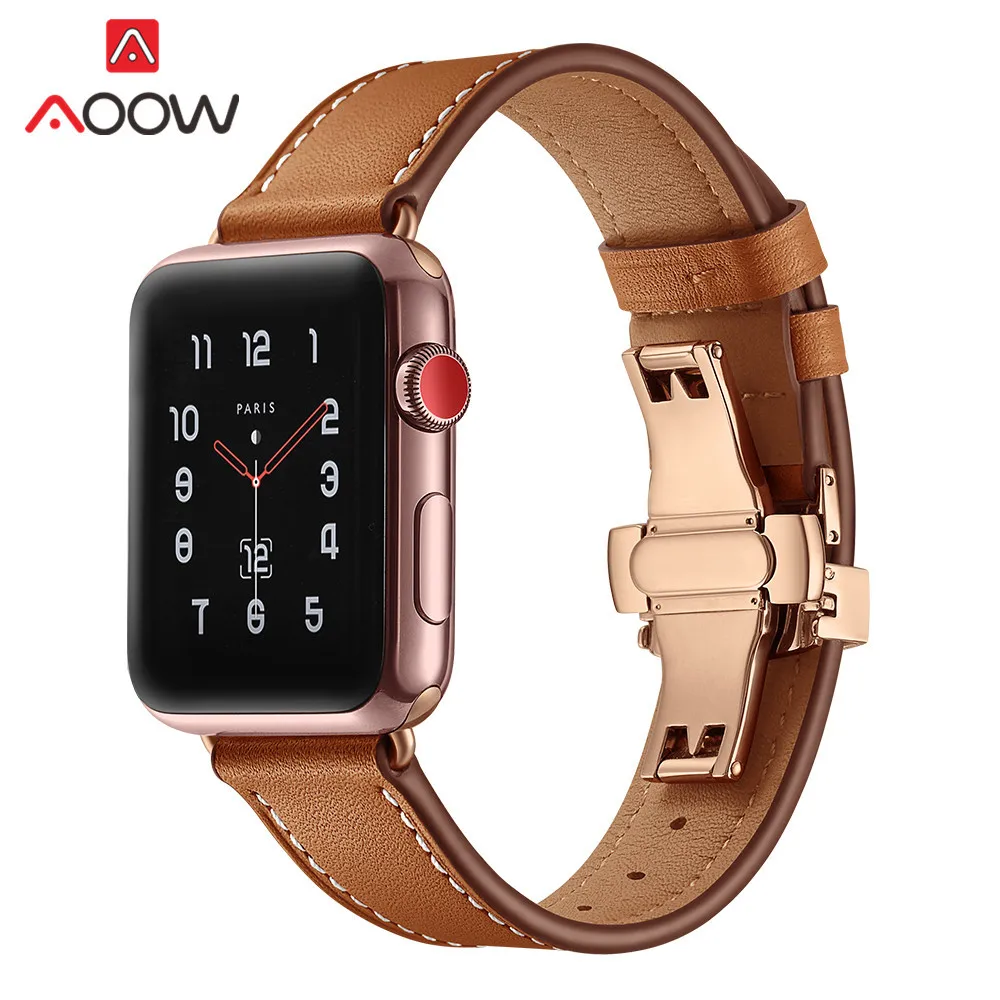 Ремешок для часов из натуральной коровьей кожи для Apple Watch 40 мм 44 мм 38 мм 42 мм 4 iwatch роскошный браслет из розового золота с бабочкой