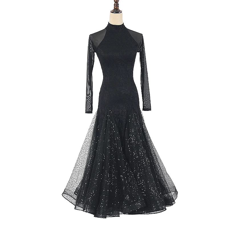 

Fashion Ballroom Dress Woman Standard Dance Tango Waltz Flamenco Practice Clothing Sequins Big Swing Dresses Stage Wear DL6527