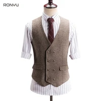 mens v neck collar suit vest business casual waistcoat underwear double breasted fashion blazer top for men mj01