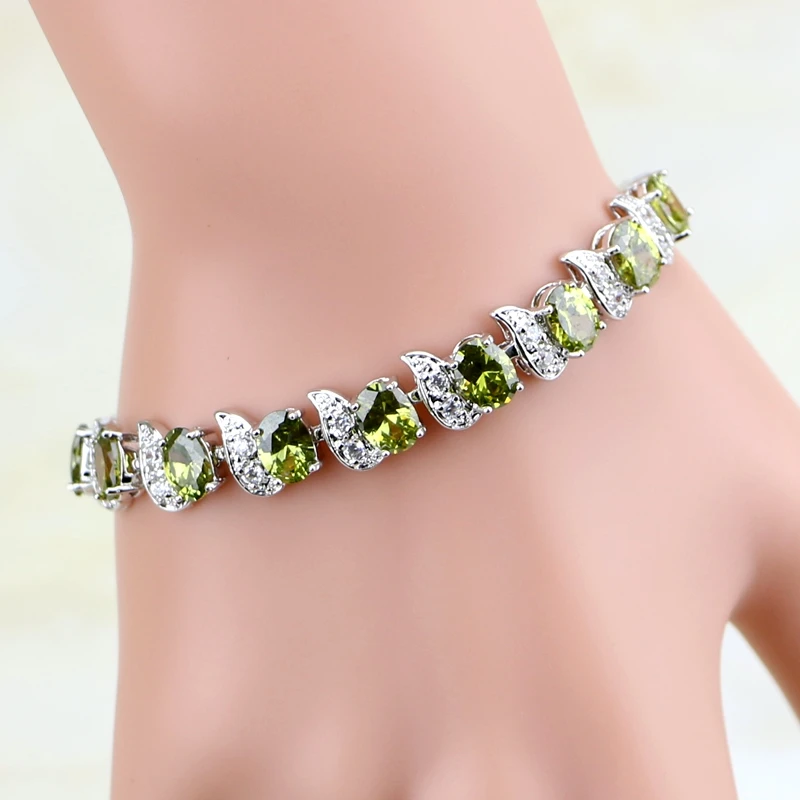 

925 Sterling Silver Jewelry Olive Yellow Cubic Zirconi White Zircon Charm Bracelets For Women 7 INCH