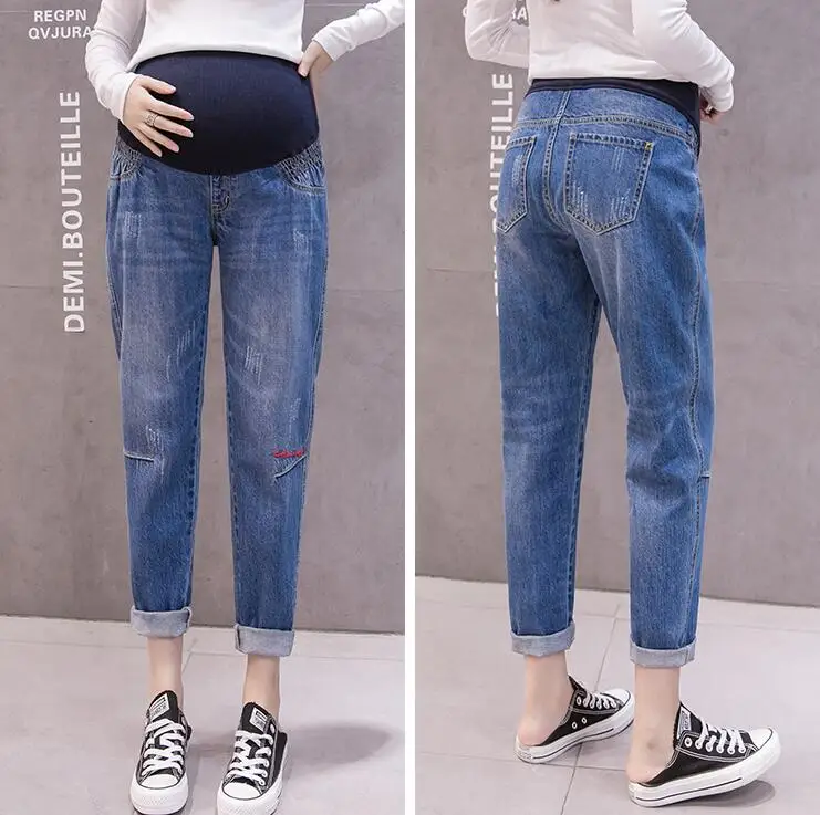829 dark blue Осенние джинсы для беременных женщин Прямые хлопковые брюки с высокой талией для беременных растягивающиеся регулируемые джинсовые брюки - Цвет: 829 dark blue