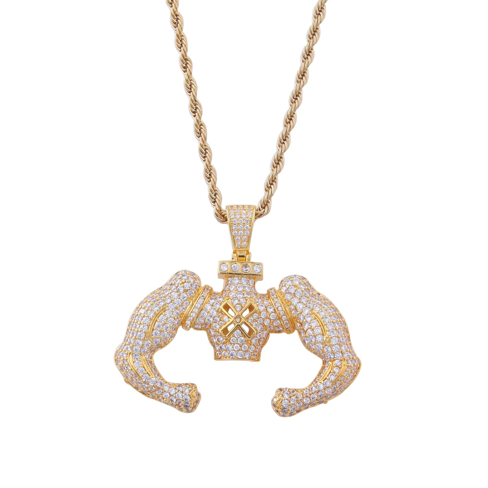 

Zircon Pendent Muscular Man Shape Gold Creative Necklace Men Hip Hop Personality Jewelry Necklace Street Style Jewelry