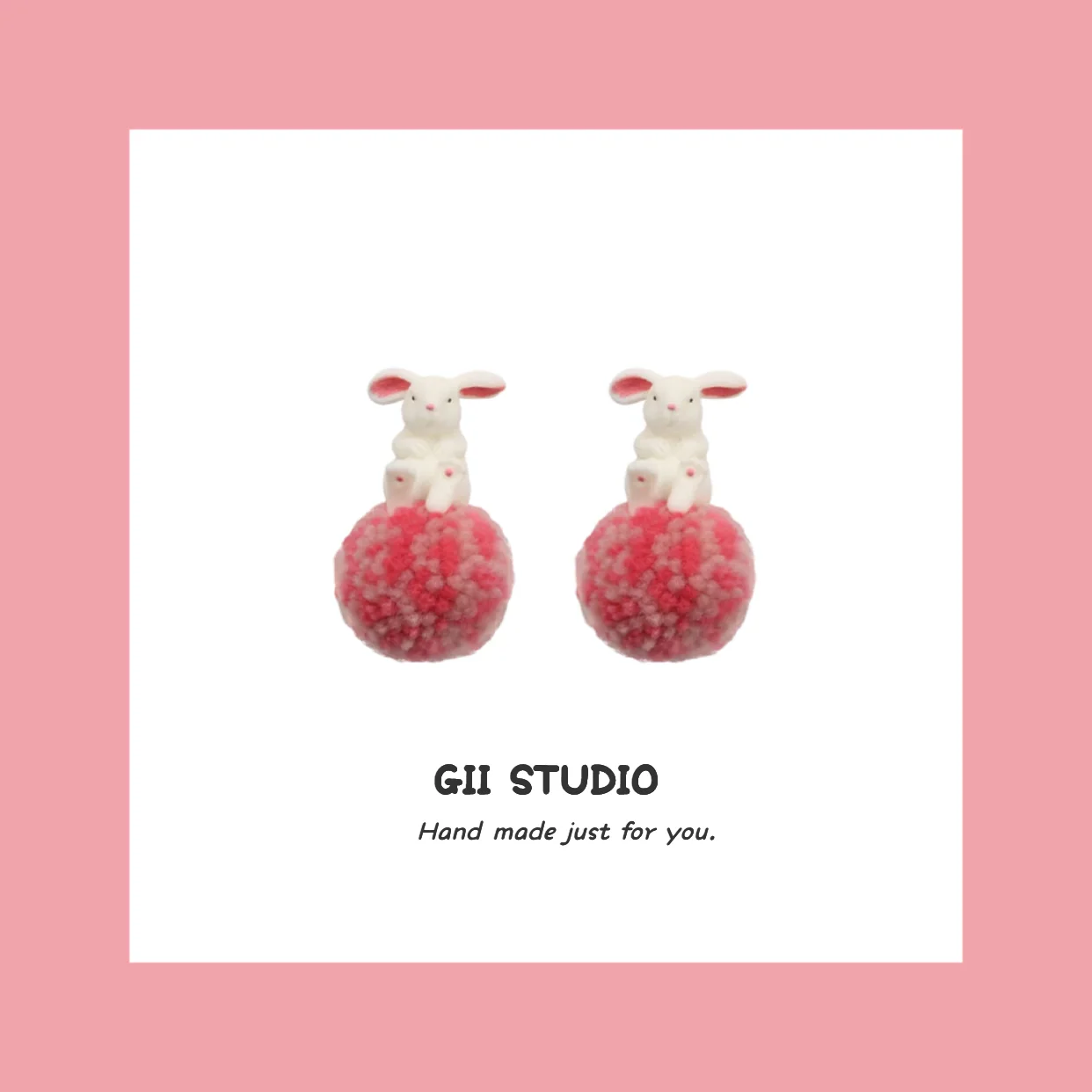 

Gii Fluffy Bunny Pink Earrings Stud For Women Girls Cute Unusual Earring S925 Silver Resin Acrylic Sweet Lovely Unique Japanese