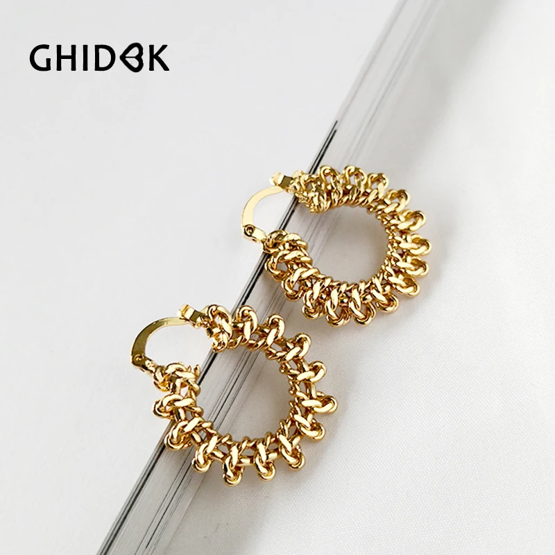 Серьги кольца GHIDBK ручной работы полые эффектные проволочные сережки золотого