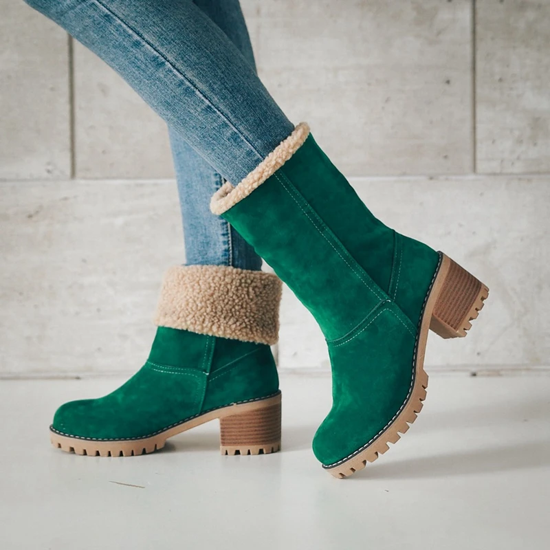 

Women Boots Female Winter Shoes Woman Fur Warm Snow Boots Square heels bota feminina Ankle Boots botas mujer 890