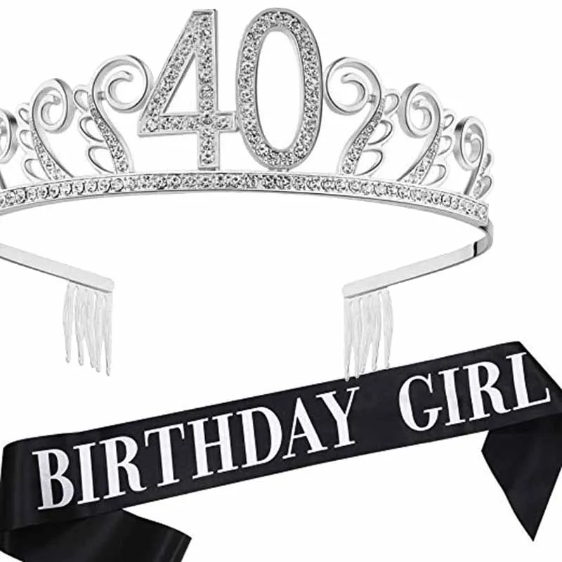 Тиара корона принцессы пояс 18th 21st 30th 40th 50th 16 18 21 30 40 50 лет с днем рождения Нарядная, для девочек украшения подарок услуга - Цвет: 40th