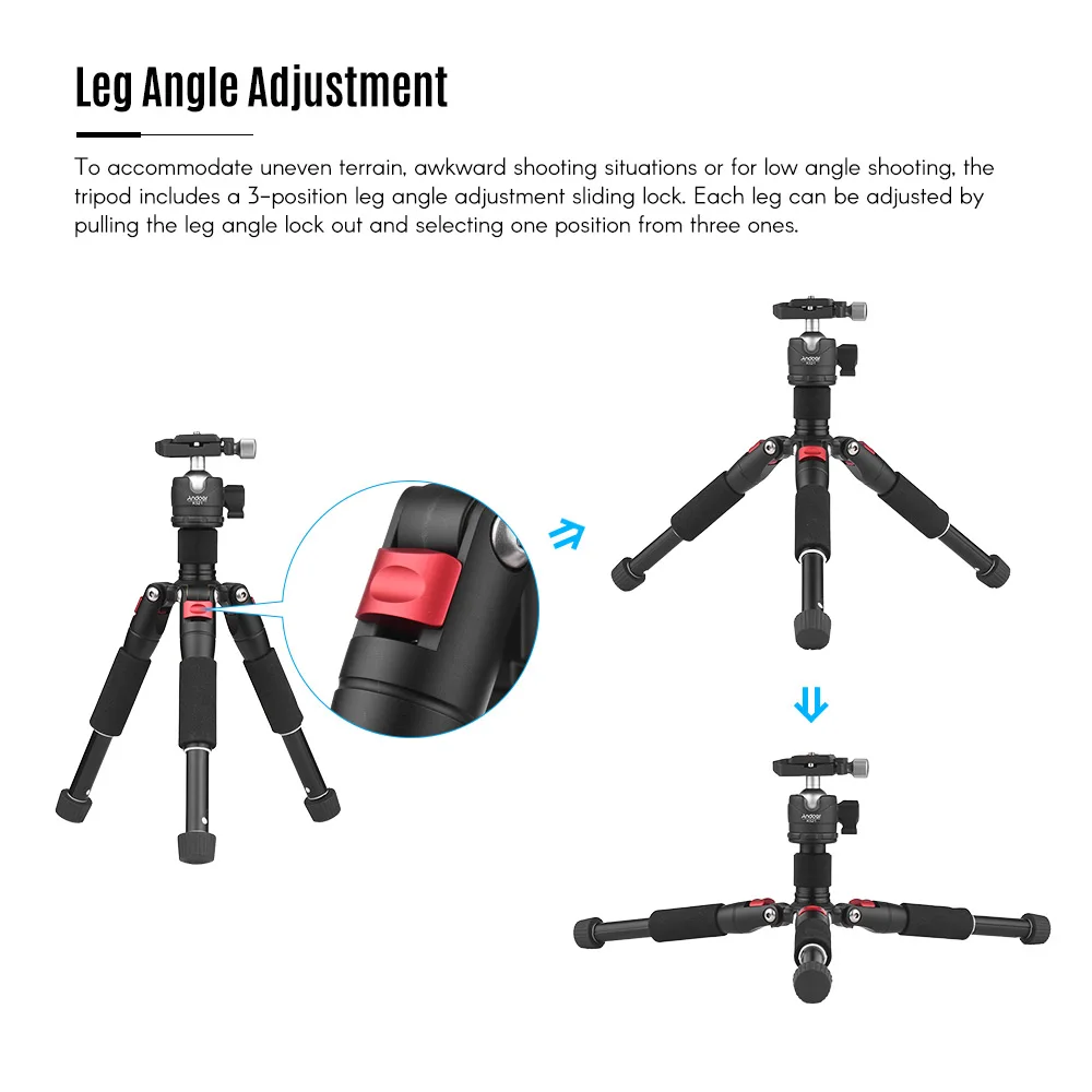 Портативный 5 секционный Выдвижной алюминиевый штатив Andoer с мини шариковой