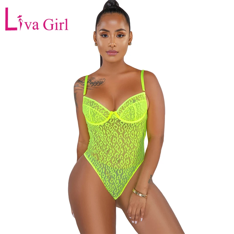 LIVA девушка черный/зеленый Леопардовый принт прозрачный комплект для женщин