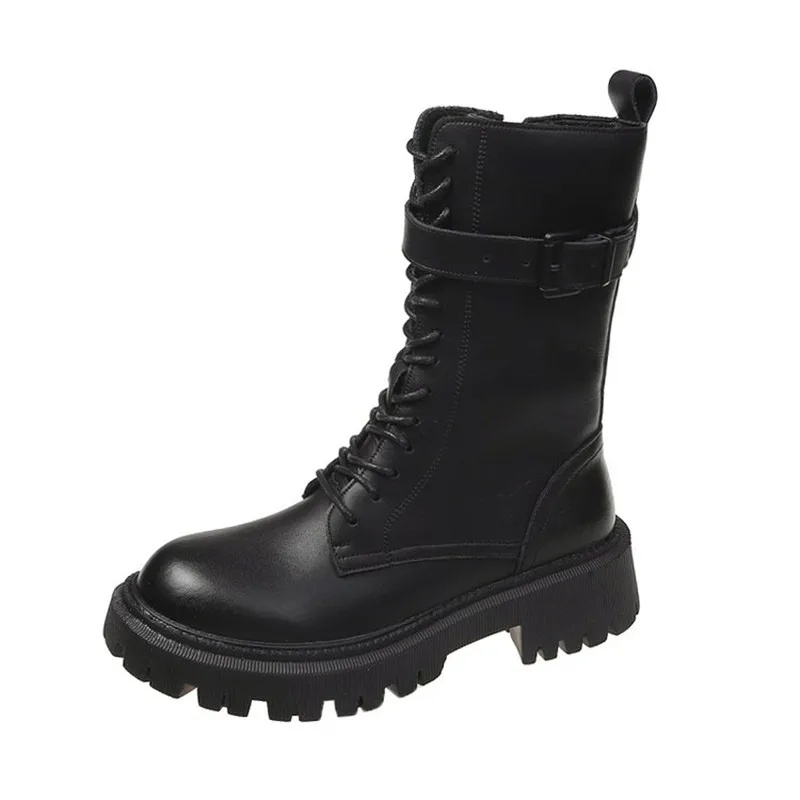 

Corporis size 35-40 fashion med heels shoes round toe ankle boots lace up autumn women boots classic Motorcycle boots 2020