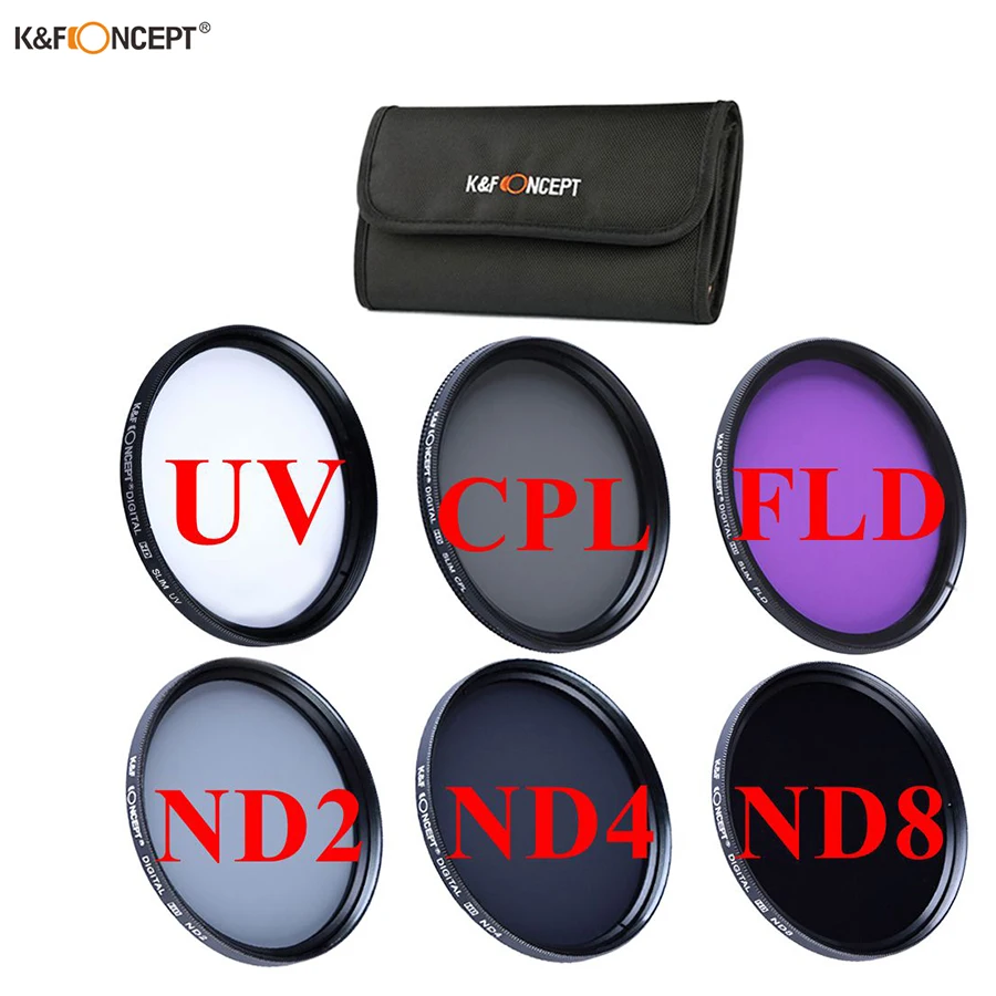 Фильтр для фотографии K & F CONCEPT 49 мм 6 шт. набор фильтров фотостудии UV + CPL FLD ND2 ND4 ND8