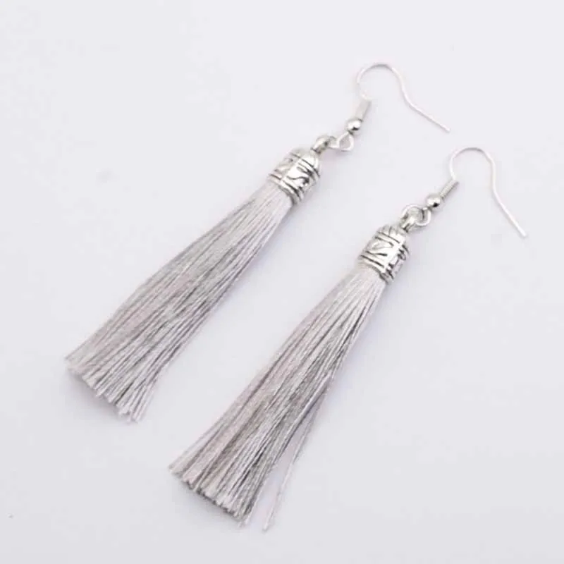 Gray color YGLCJ Новые популярные богемные женские длинные серьги с кисточками европейские преувеличенные богемные Винтажные серьги с подвеской женские ювелирные изделия - Окраска металла: Gray color