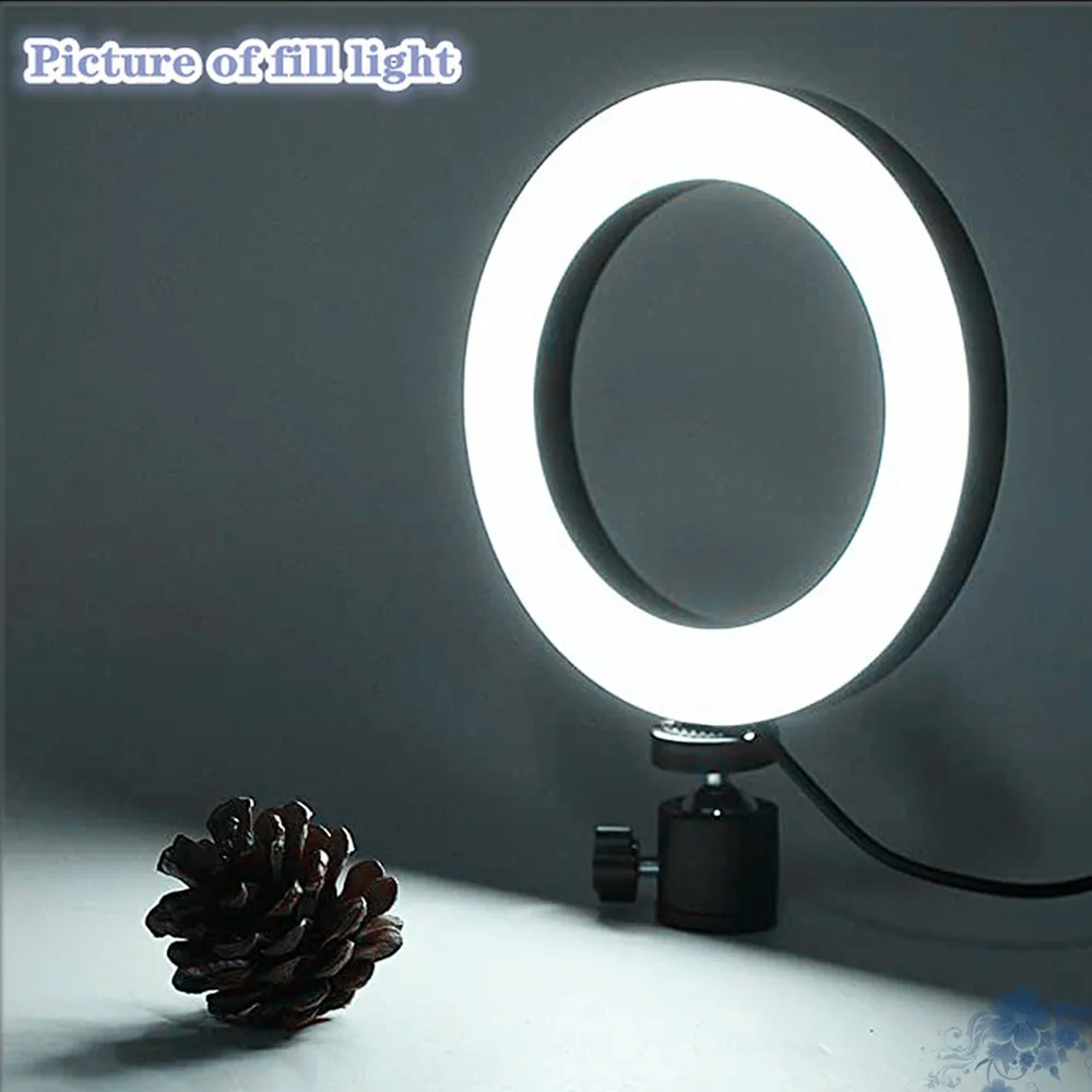 Live Broadcast Dimmable Desktop 16cm (6.3 inches) Ring LED Light Mobile Phone Beauty Selfie Photography Fill Light Phone Holder