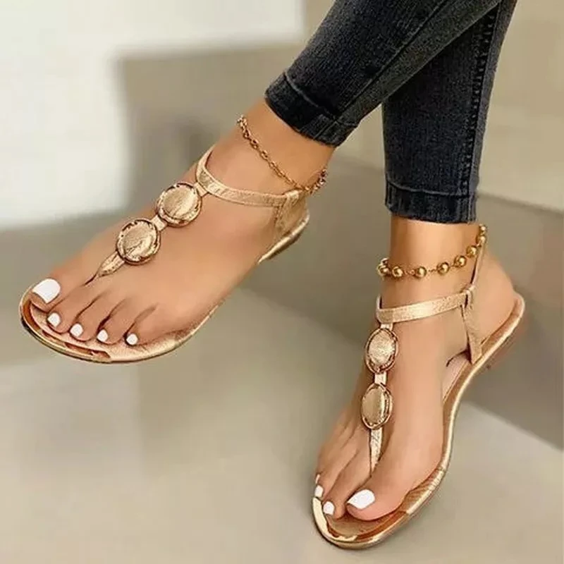 

2021 New Summer Sandals Women Fashion Casual Beach Outdoor Flip Flop Sandals Metal Decoration Ladies Flat Shoes Big