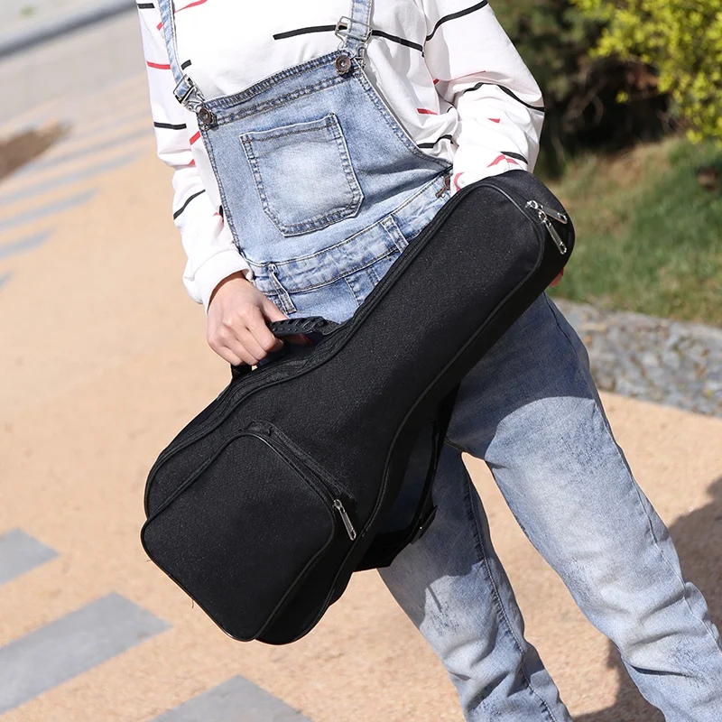 

21 Inch Ukulele Bag Padded Zipper Pockets Black Adjustable Strap Backpack Case Thickened Storage with Handle